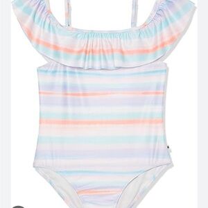 Lucky Brand Striped Ruffle big girl Swimsuit size 12/14